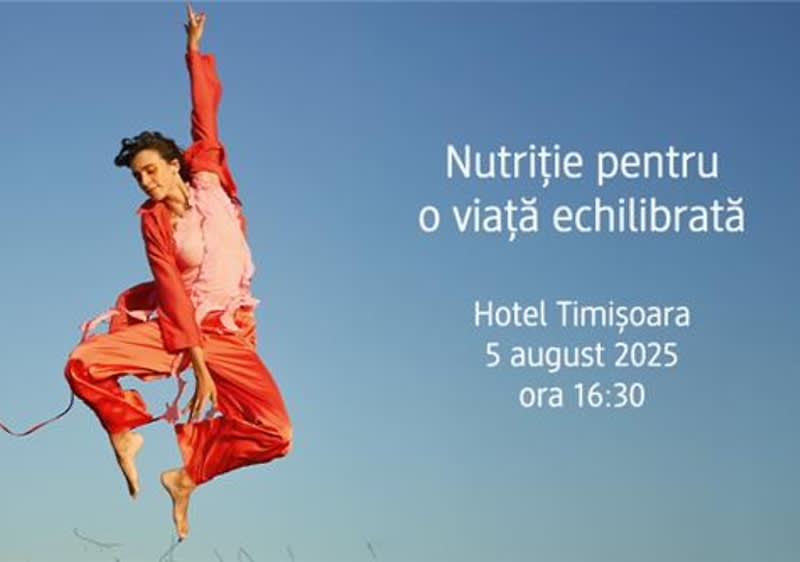 Nutriție pentru o viață echilibrată cu persoană sărind în aer în costum roșu