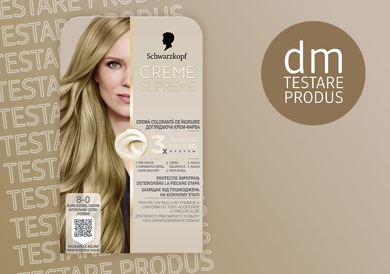 Cutie de vopsea de păr blondă cu text testare produs