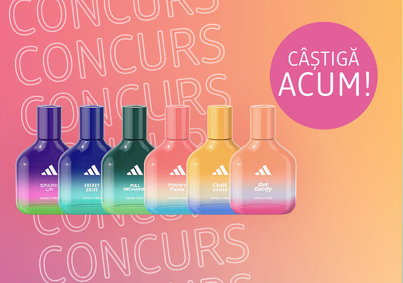 Concurs parfumuri colorate cu mesaj câștigă acum pe fundal gradient