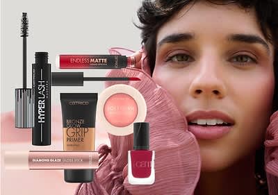 Cuvântul cheie principal: cosmetice Colaj de produse cosmetice: rimel, ruj, primer, fard, lac de unghii