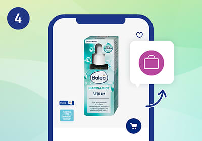 Cuvântul cheie principal: serum Imagine: Cutie de serum Balea cu niacinamide pe ecranul unui telefon