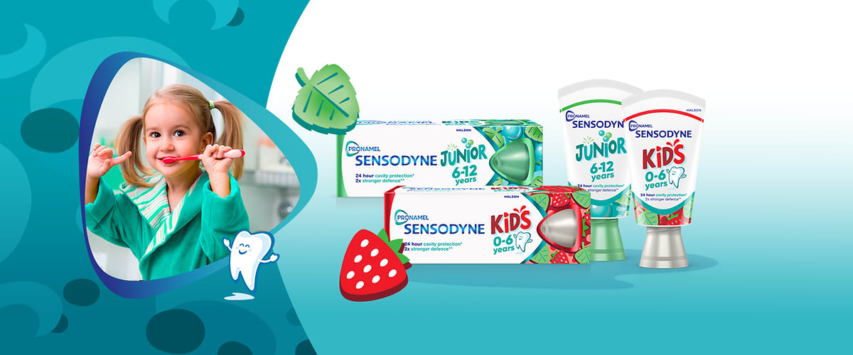 Produse de îngrijire dentară Sensodyne pentru copii 6-12 ani și 0-6 ani