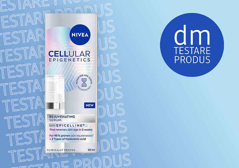 Serum Nivea Cellular Epigenetics pentru întinerirea pielii în ambalaj alb și albastru