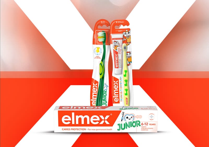 Periuțe de dinți Elmex pentru copii și pastă de dinți Junior