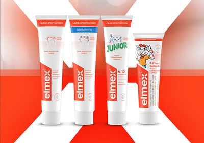 Patru tuburi de pastă de dinți Elmex pentru diferite vârste și nevoi