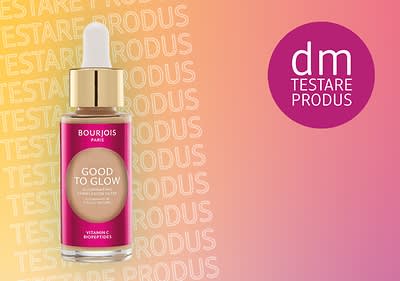 Testare produs Bourjois Good to Glow iluminator pe fundal colorat