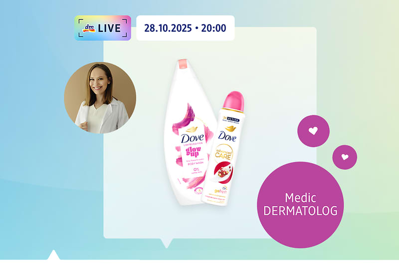 Produse Dove și dermatolog în fundal colorat
