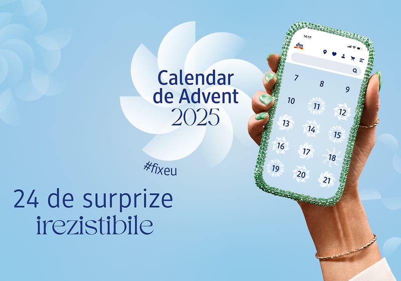 Calendar de Advent 2025 pe telefon cu surprize zilnice și fundal albastru
