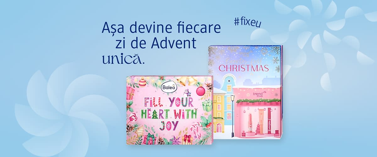 Calendare Advent Balea și Trend It Up pe fundal albastru