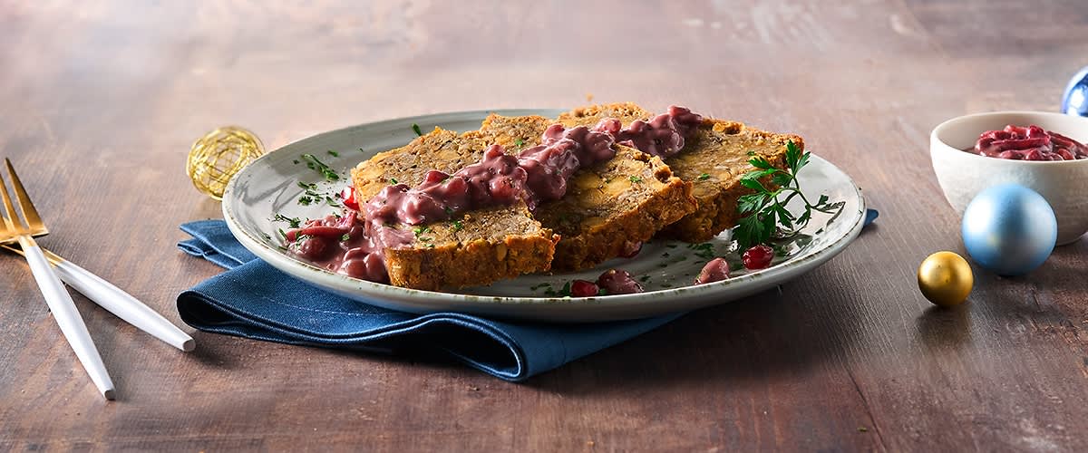 Friptură vegană cu sos de ceapă și rodie