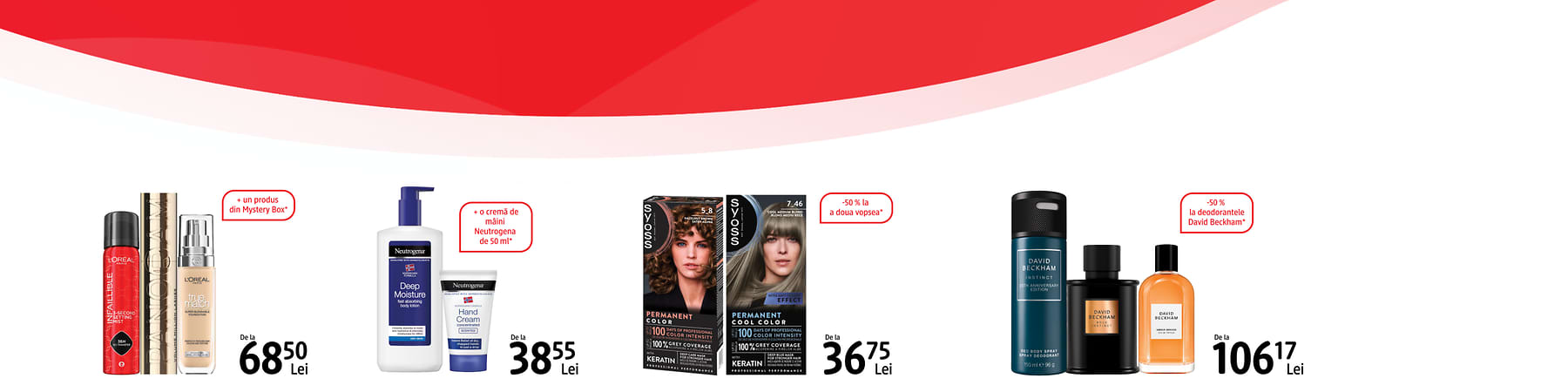 Produse cosmetice diverse cu prețuri afișate