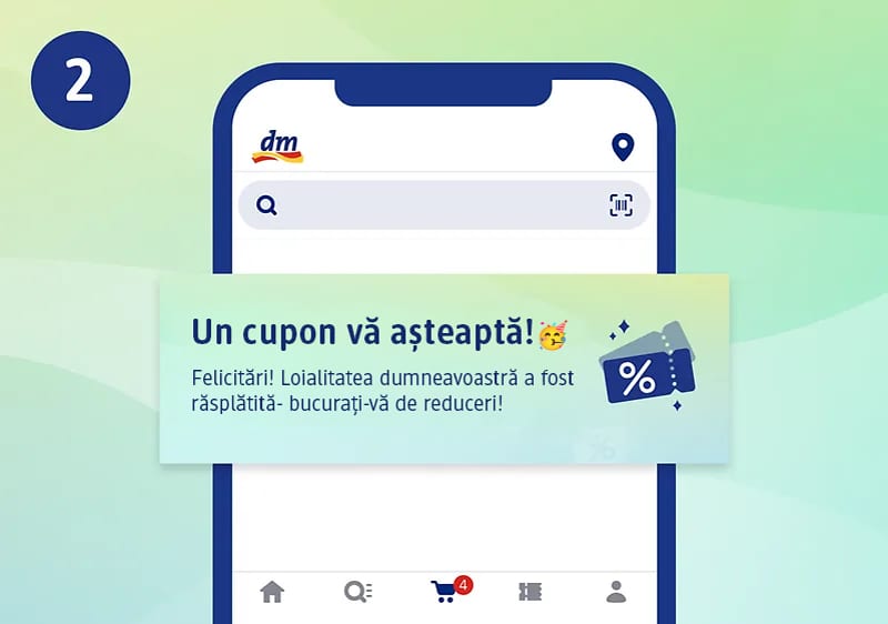 Ecran de telefon cu notificare despre un cupon de reducere pentru loialitate