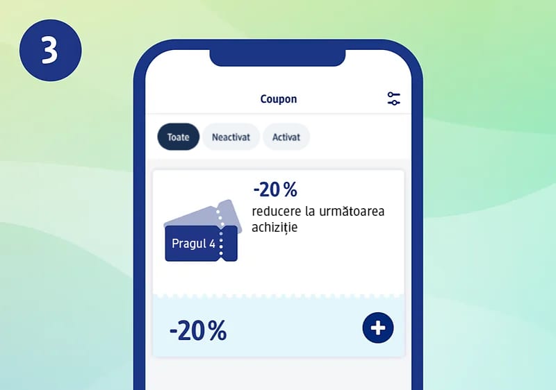 Coupon mobil afișând un cupón -20% reducere la următoarea achiziție