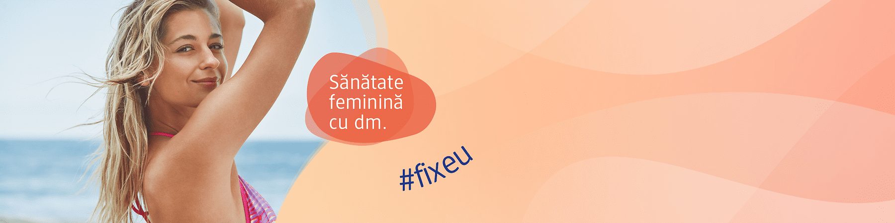 Sănătate feminină cu dm afișată peste fundal portocaliu și siluetă de femeie la plajă #fixeu