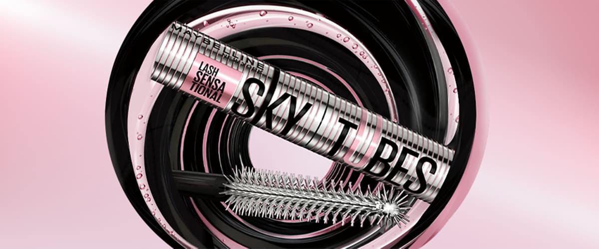 Mascara de gene Sky Tubes Lash Sensational cu periuță și ambalaj metalic roz și negru