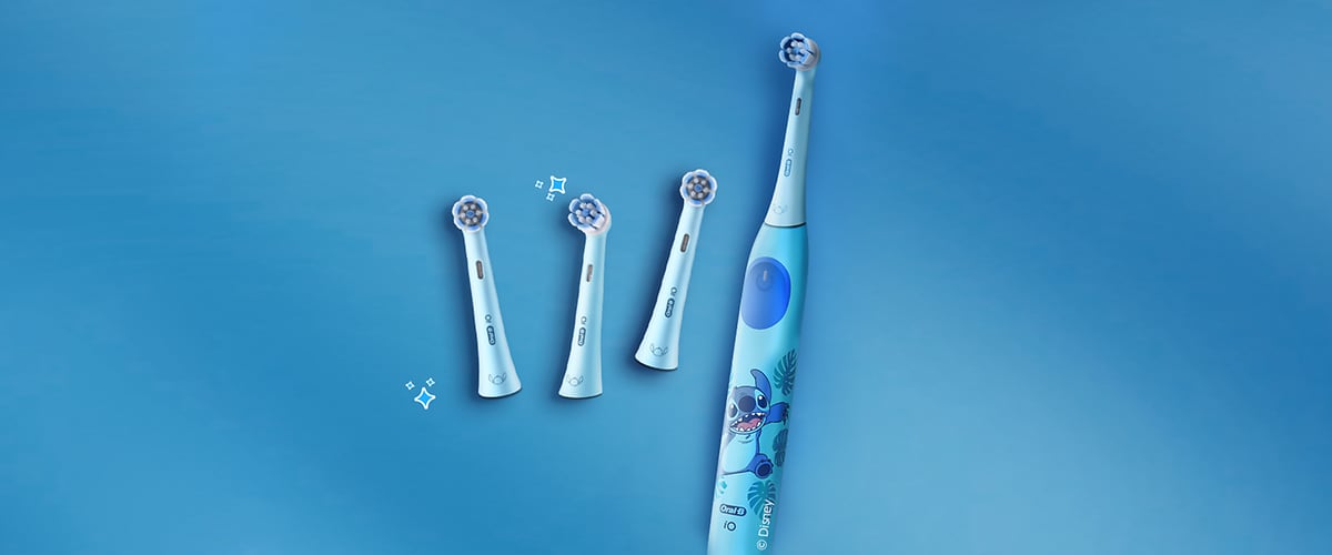 Periuță electrică albastră pentru copii cu capete interschimbabile și design Stitch Disney