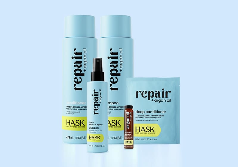 Produse HASK reparare păr cu argan oil: șampon, balsam, spray, ulei și mască