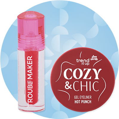 Rúž a gélová očná linka na modrom pozadí