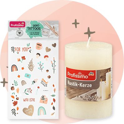 Dekoračné tetovačky a rustikálna sviečka značky Profissimo