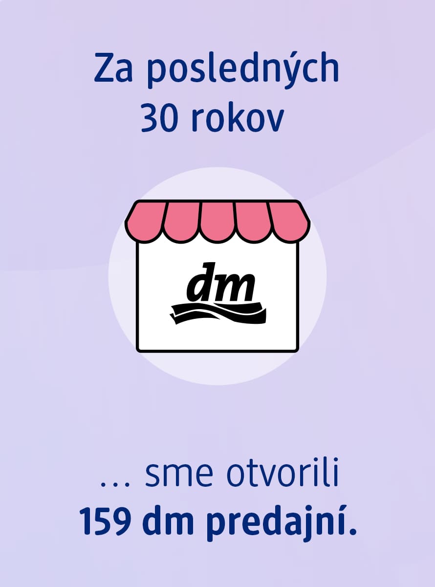 Logo dm s ružovou markízou na fialovom pozadí