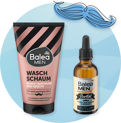 Balea Men umývacia pena a olej na bradu na modrom pozadí