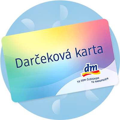 Darčeková karta dm s farebným pozadím a logom dm