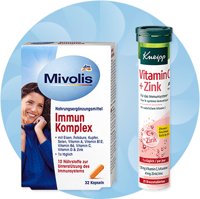 Doplnky stravy: Mivolis Immun Komplex a Kneipp Vitamin C + Zink