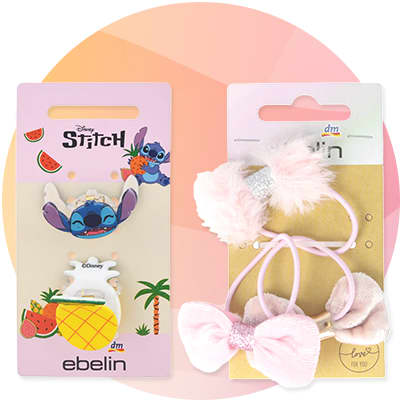 Dva balíčky detských gumičiek a sponiek s motívom Stitch a ružové mašličky