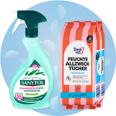 Dezinfekčný čistič Sanytol a vlhčené utierky Denkmit