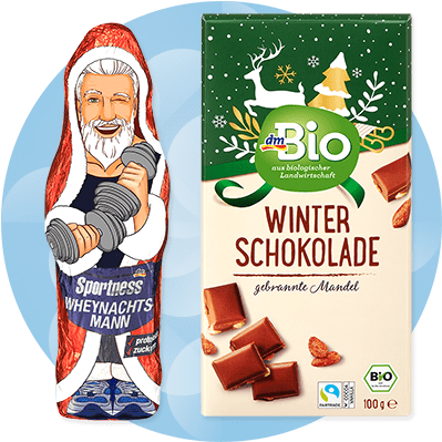 Čokoládová figúrka s činkou a zimná čokoláda s mandľami