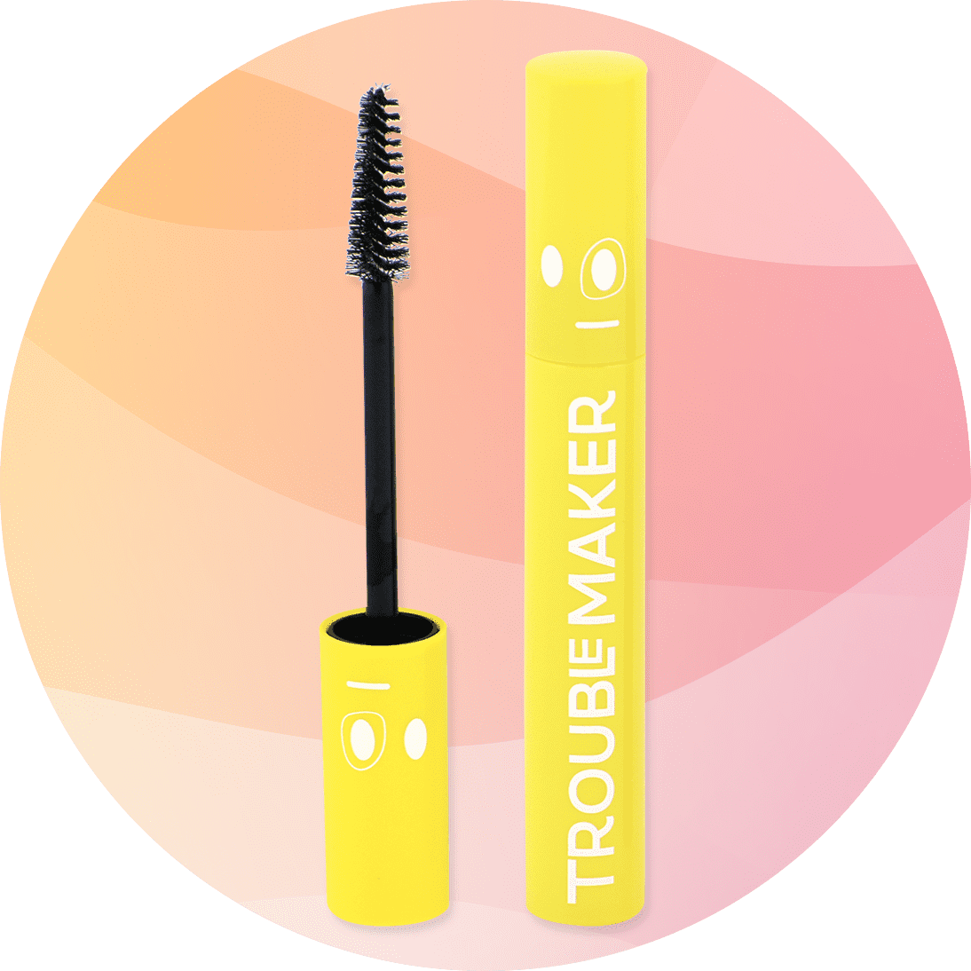 Žltá riasenka s čiernou kefkou na farebnom pozadí