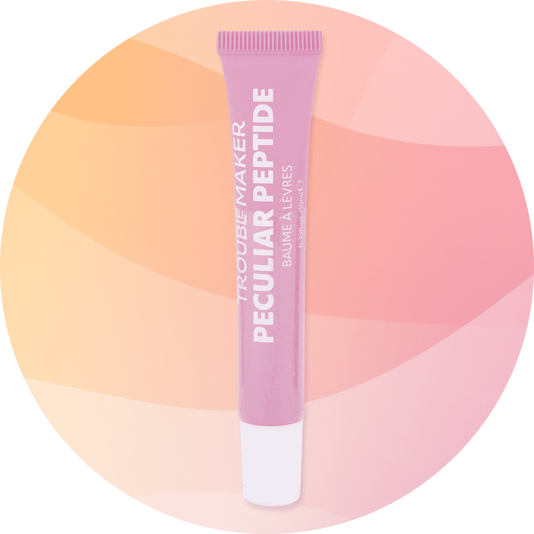 Ružový balzam na pery s nápisom na farebnom pozadí