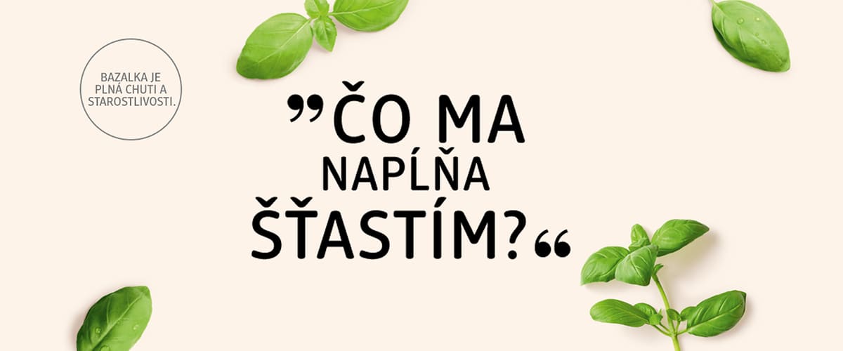 Listy bazalky a text "Čo ma napĺňa šťastím?"
