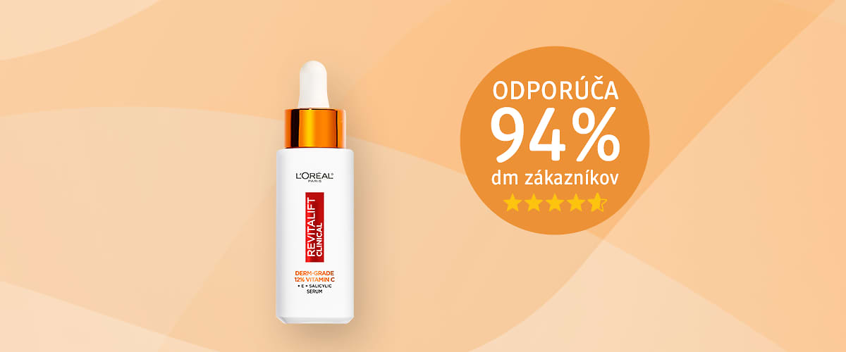 Pleťové sérum s čistým vitamínom C Revitalift Clinical odporúča 94 % dm zákazníkov