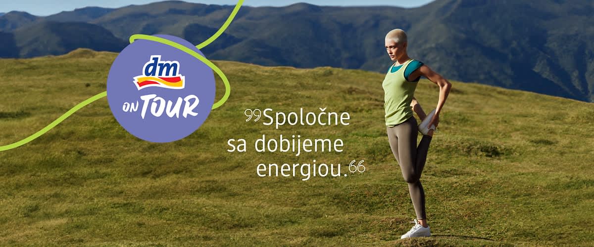 dm onTOUR a žena s textom: "Spoločne sa dobijeme energiou."