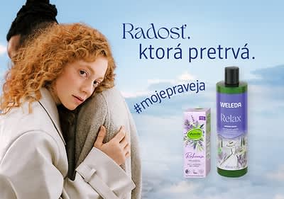 Obrázok: Dvaja ľudia objímajúci sa, vedľa sú produkty Weleda a alverde.