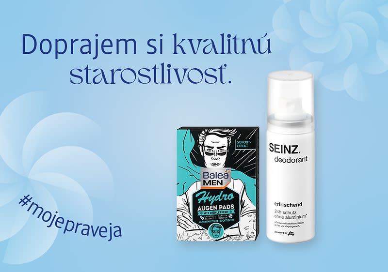 Kozmetické produkty Balea a Seinz deodorant pre mužov a hashtag moje pravé ja.