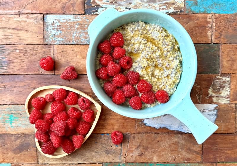 Pšenová kaša s malinami