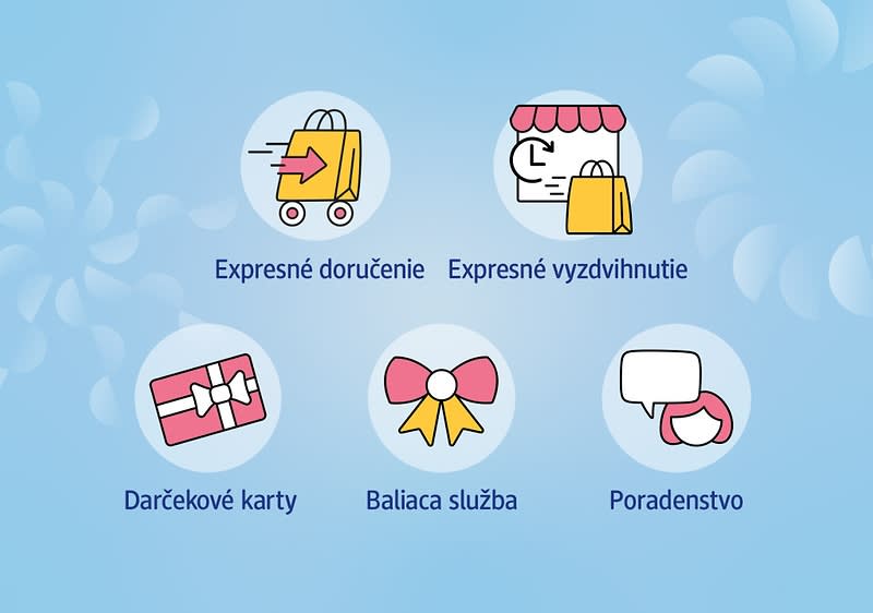 Expresné doručenie, vyzdvihnutie, darčekové karty, baliaca služba, poradenstvo