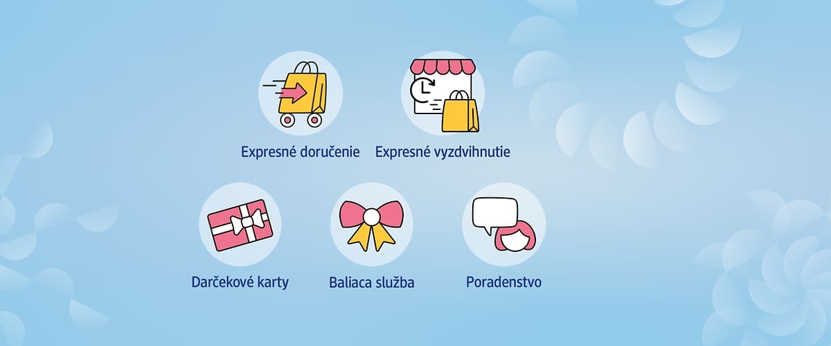 Expresné doručenie, vyzdvihnutie, darčekové karty, baliaca služba, poradenstvo