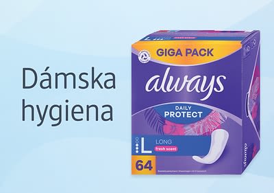 Balenie dámskych hygienických vložiek Always Daily Protect 64 ks na svetlom pozadí.