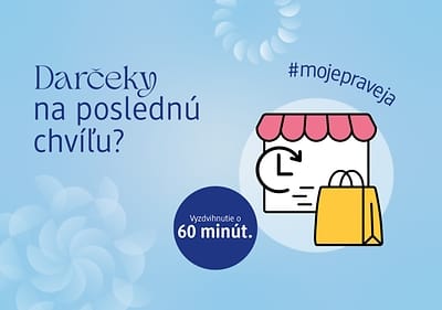 Darčeky na poslednú chvíľu s ikonou obchodu a tašky na modrom pozadí