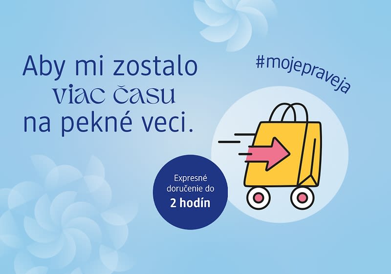 Reklama na expresné doručenie do 2 hodín s textom a obrázkom nákupnej tašky