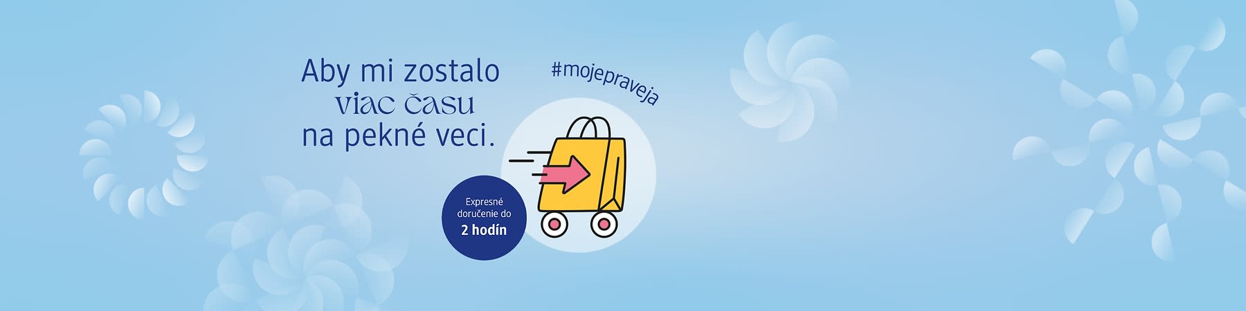 Reklama na expresné doručenie do 2 hodín s textom a obrázkom nákupnej tašky