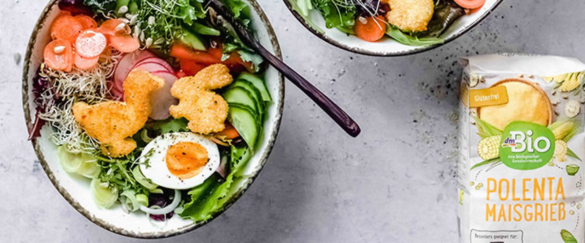 Veľkonočný šalát s pečenými kúskami z polenty