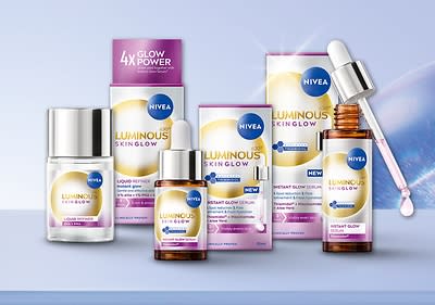 Produkty Nivea Luminous Skin Glow na svetlom pozadí