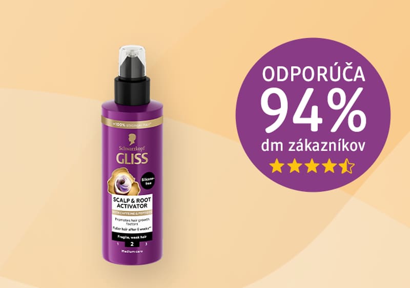 Fľaša vlasového aktivátora Gliss s odporúčaním 94% zákazníkov dm.
