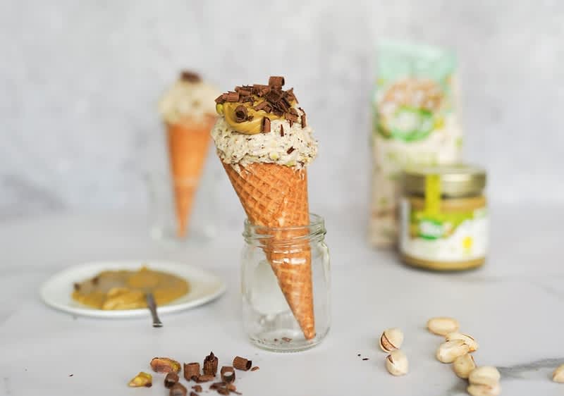 Pistáciová zmrzlina v kornútku