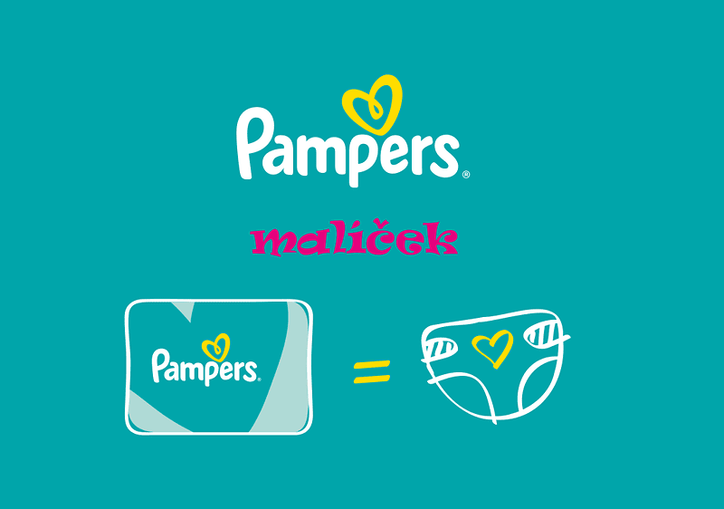 Logo Pampers, logo malíček, balenie plienok, plienkové nohavičky, predčasne narodené dieťatko v inkubátore