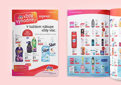 Leták dm drogerie s ponukou produktov a zľavami na Silan a ďalšie výrobky